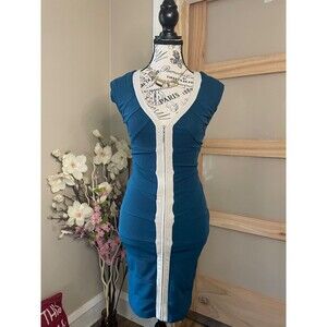 Miusol Womens Dress Size XS Blue Bodycon Bandage V-Neck Zip Front Stretch Fitted